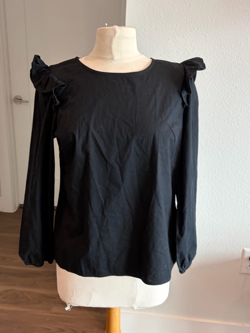 J. Crew Black Long Sleeve Top with Shoulder Ruffles